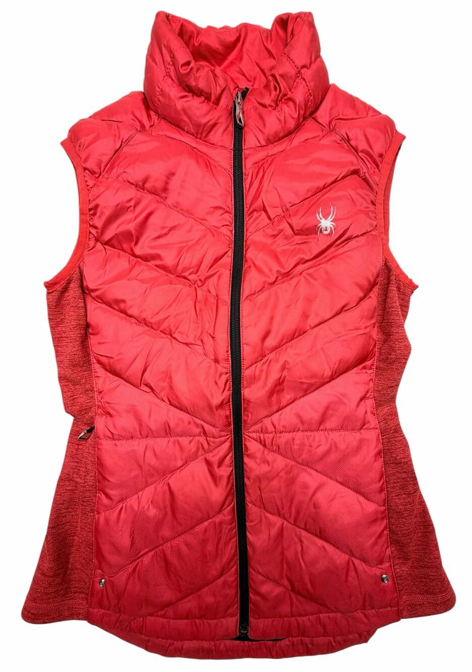 Spyder Womens S Red Puffer Vest Quilted Full Zip Stretch Side Panels Ski Winter
